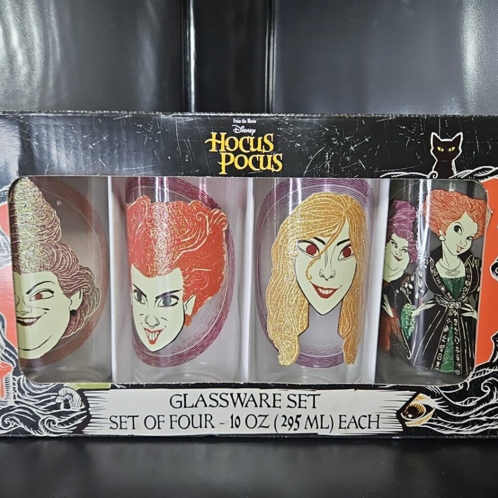 Disney Hocus Pocus Halloween Glassware Set Set Of 4 Cups 10oz/295ml